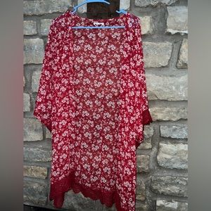 Red and white floral short sleeve cardigan from Maurice’s size 1 plus